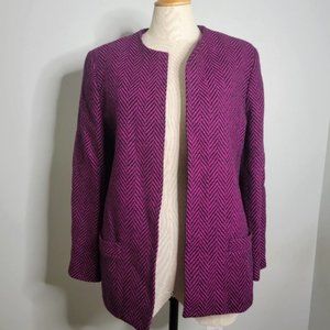 Vintage Small Virgin Wool Herringbone Fuchsia Black Overcoat Jacket